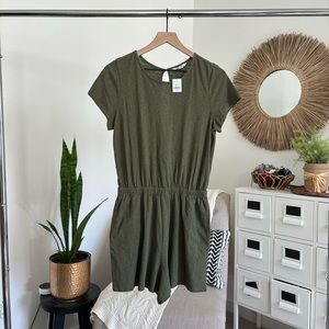NWT American Eagle Olive Green Short Sleeve Crew Neck Cotton Romper Small